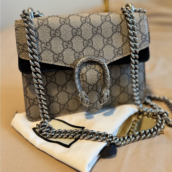 *SOLD* GUCCI Dionysus GG Mini Black Suede Double Flap - Picture 1 of 9